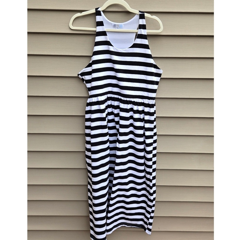 Hazel Blues Black White Striped Racerback Midi Dress 1XL Cotton Blend Sleeveless